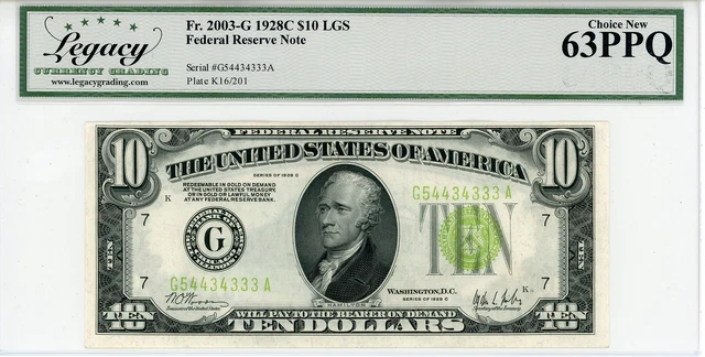 1928C $10 Federal Reserve Note Fr. 2003-G 63PPQ Legacy 80819493