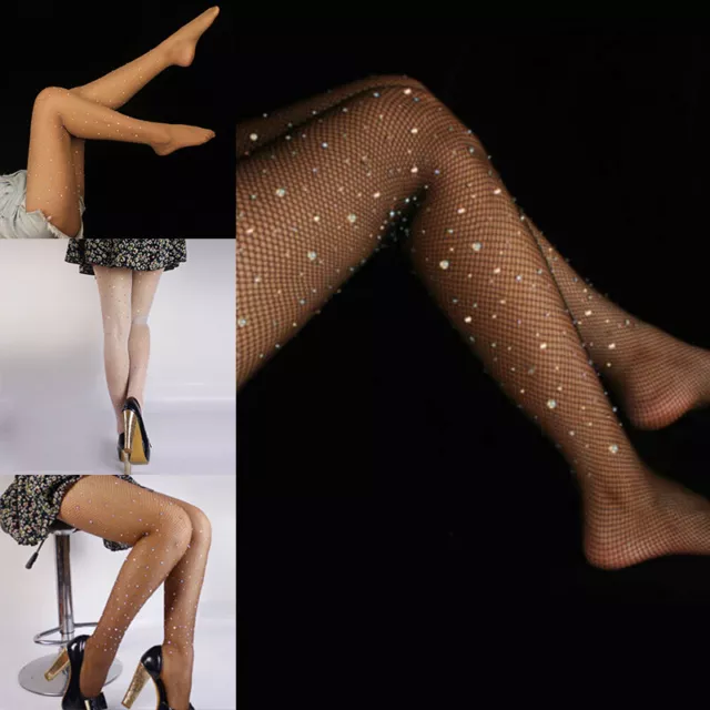 Women Sexy Tights Crystal Fishnet Rhinestone Net Mesh Stockings Glitter Diamond