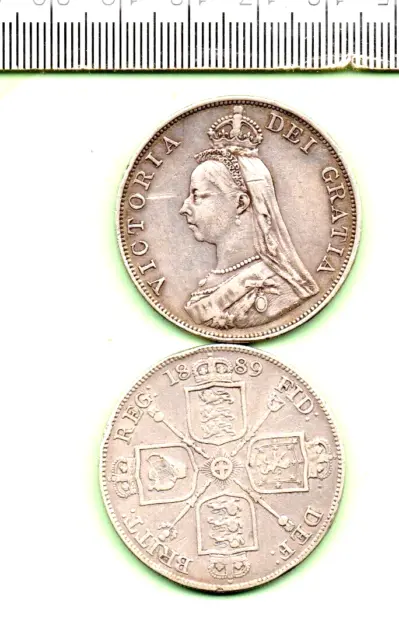1889 Victoria Genuine Very Fine+ 92.50% Silver Double Florin (Dt-584)