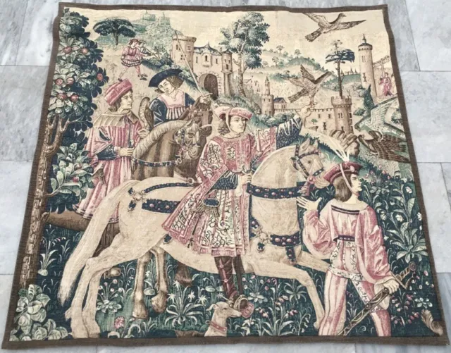 Vintage French Tapestry Medieval Pictorial Wall Decor Tapestry 3x3 ft Free Ship
