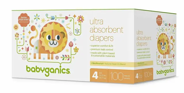 Babyganics Ultra Absorbent Diapers, Size 4, 100 count
