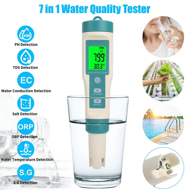 7 in 1 Digital LCD PH/TDS/EC/ORP/TEMP/SG/Salinity Water Quality Tester Meter Pen 7 in 1 Digital LCD PH/TDS/EC/ORP/TEMP/SG/Salinity Water Quality Tester Meter Pen