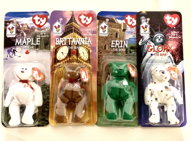 1999 TY Beanie Babies Britannia Glory Erin Maple The Bear McDonalds Set of 4