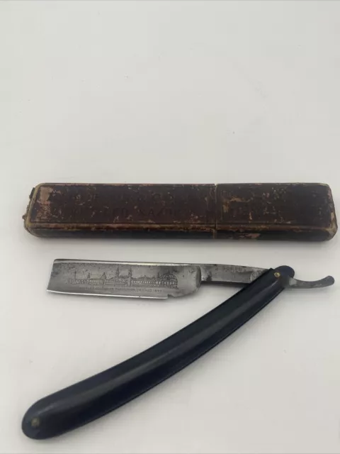 Rare 1893 H. Boker & Co. Worlds Columbian Expo Straight Razor w/ Box Chipped