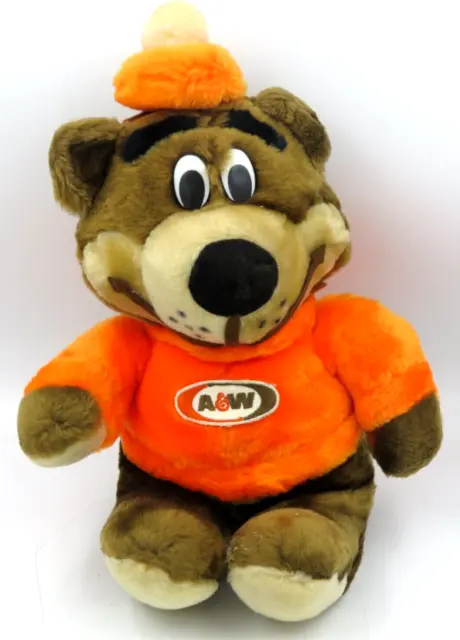 Vintage A&W Root Beer Stuffed Bear Rooty Plush Mascot 16" Brown Orange NEW