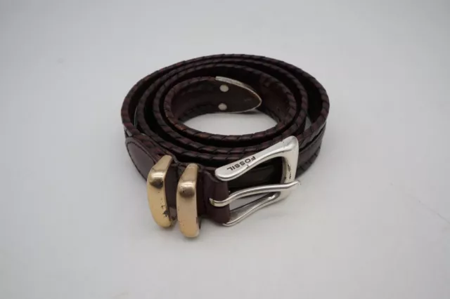 FOSSIL LEATHER BELT Dark Brown Braided Woven with Buckle Mens Size 36/ ...
