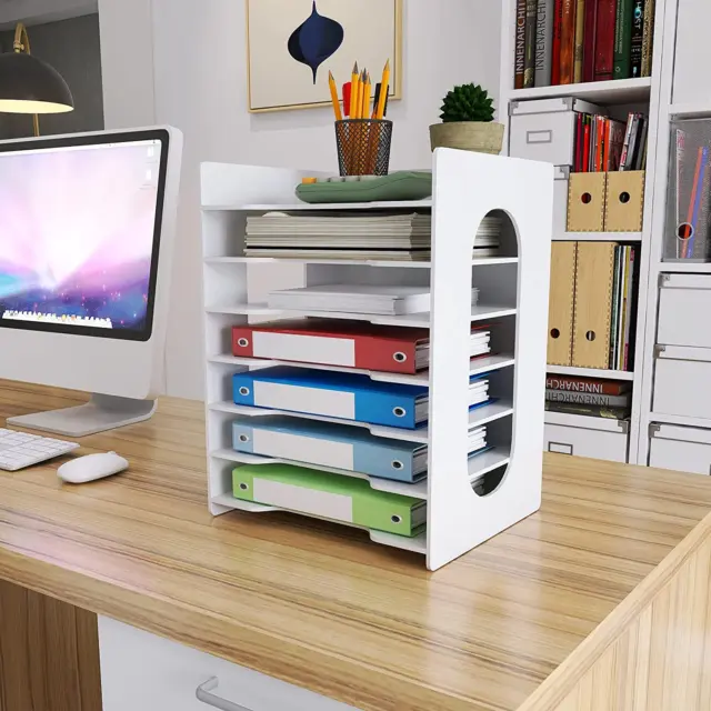 Office 7 Tiers File Paper Organizer for Desk Desktop White File Holder Office De
