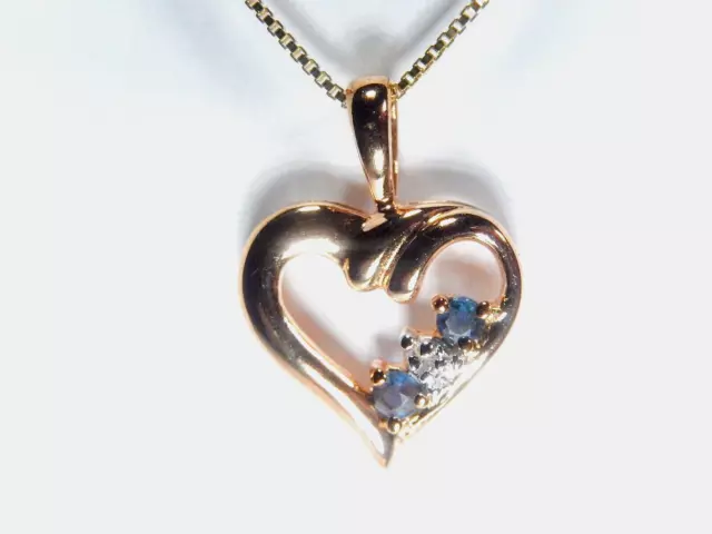 Vermeil Gold over Sterling 925 Sapphire & Diamond Heart Pendant with/18"chain