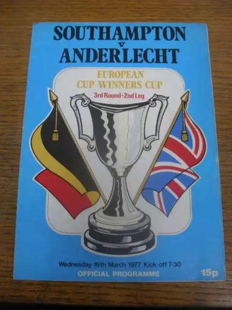 16/03/1977 Southampton v Anderlecht [European Cup Winners Cup] (slight creased)