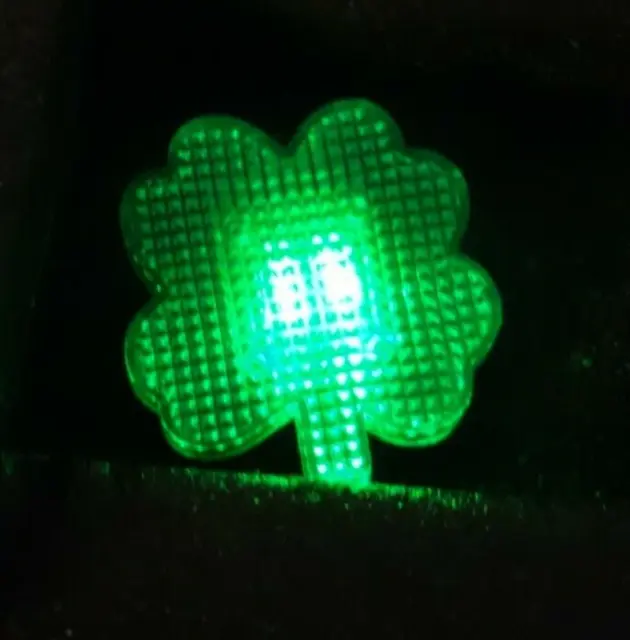 St. Patrick's Day Green Clover Blinking Lighted Pin Button with Green Beads