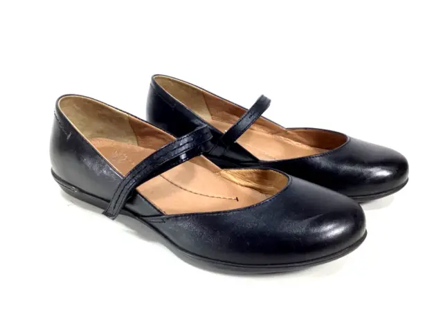 Dansko Nanette Black Leather Mary Jane Flat Strap Shoes Women’s Size 37 EU 7 US