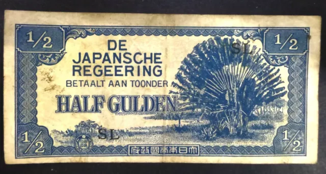 WW2 JIM -Japanese Invasion Money - Netherlands East Indies Half Gulden 1942 Note