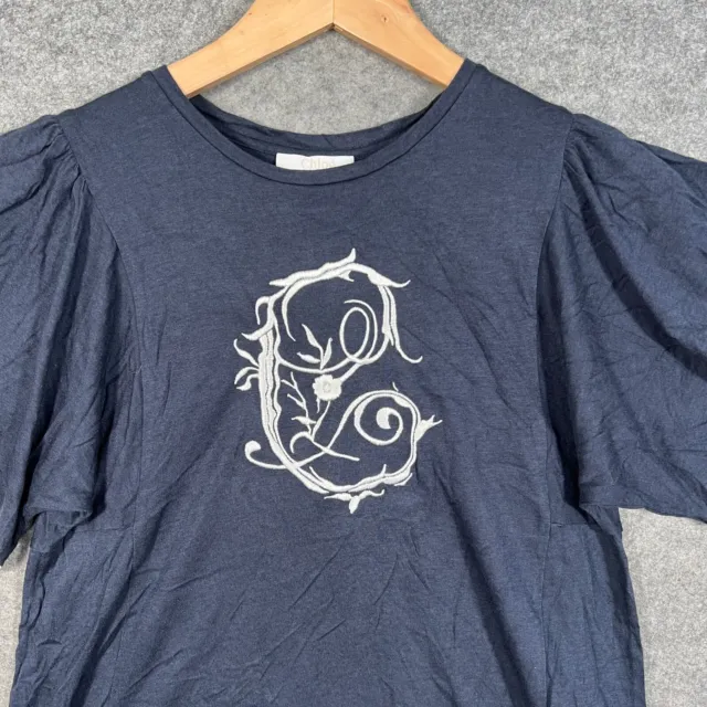 T-shirt CHLOE Top età 12 anni blu navy maniche corte stampa logo cotone 2