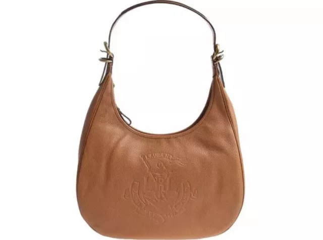 Lauren Ralph Lauren Huntley Brown Tan Pebbled Leather Embossed Hobo Handbag 2