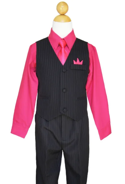 Pinstripe Boys Easter, Recital, Vest Suit Set, Fuchsia/Black,Size: 2T to 14