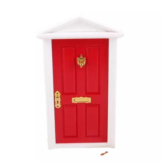 Mini Luxury Wooden Red Exterior Door W Key 1/12 Dollhouse