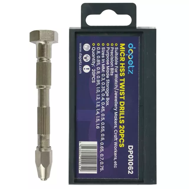 21PC Pin Vice Drill Set Mini Tiny Micro HSS Twist Bits 0.3-1.6mm Hand Tool Vise