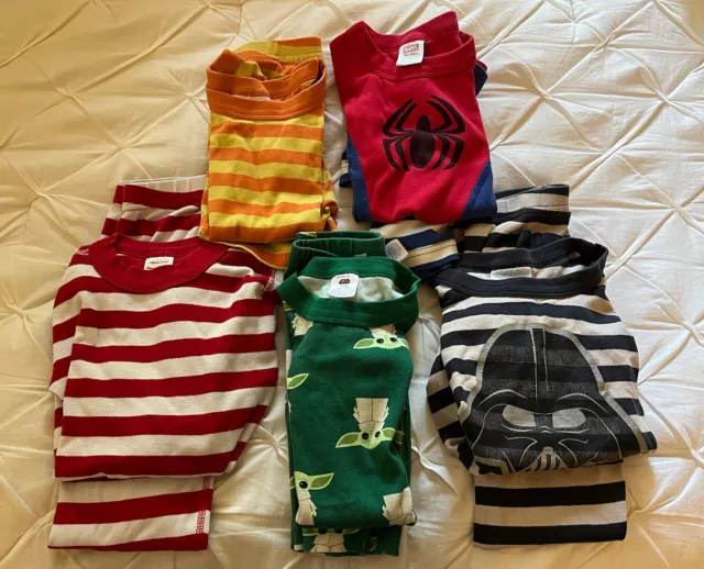 Hanna Andersson Boys Size 120 (6-7) Lot Of 5 Pajamas (w/Star Wars, Marvel)