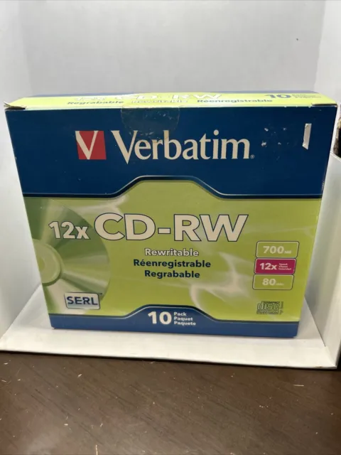 Discos Verbatim CD-RW con fundas para joyas delgadas, 700 MB/80min, 10 discos (VER95156)