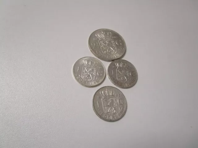NIEDERLANDE 4 Silbermünzen 1 Gulden (1954-56)+ 2 1/2 Gulden 1966