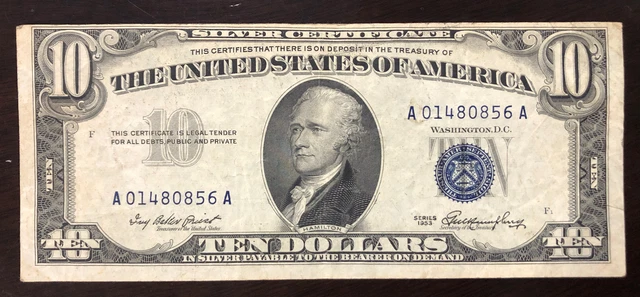 1953 $10 Silver Certificate Blue Seal