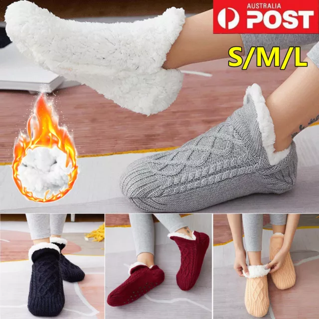 Women Men Slipper Winter Socks Fluffy Non Slip Warm Fleece Lined Cosy Bed Floor