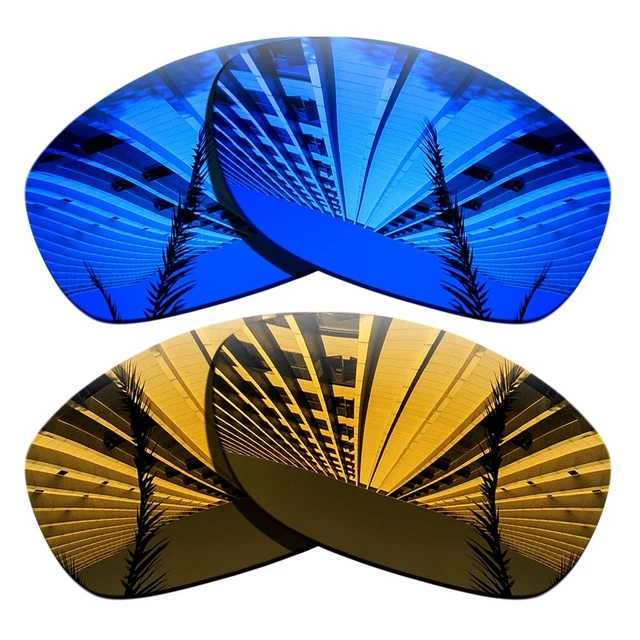 2 Pairs Polarized Replacement Lenses For-Oakley Pit Bull-Purple Blue+Copper Gold