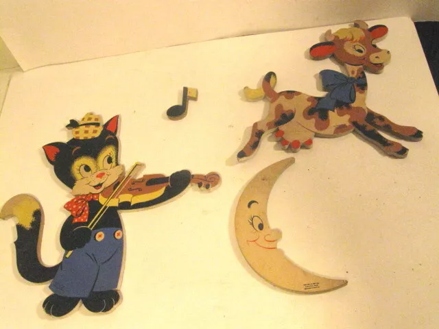 Vintage 1950s Dolly Toy Co Hanging Nursery Rhyme Cat & Fiddle Cow Over Moon.