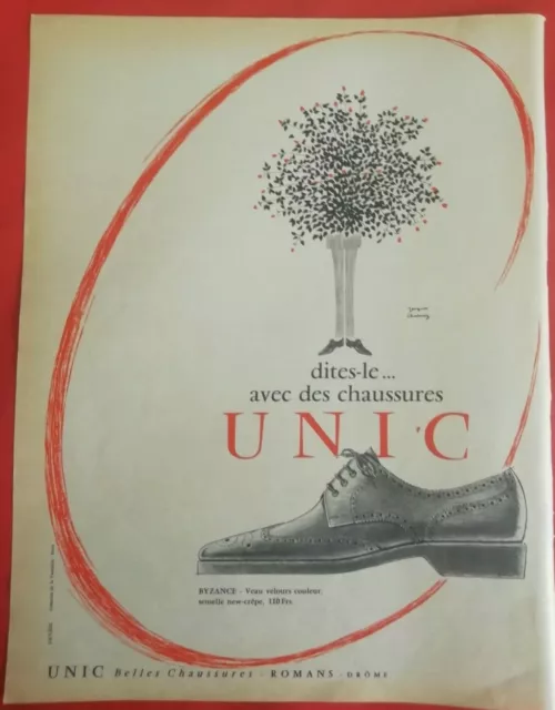 Publicité 1964 Chaussures UNIC Modèle BYZANCE illustration  de Jacques CHARMOZ