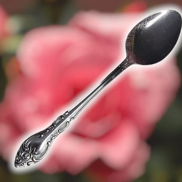 Vintage Rogers Stainless Steel Korea Cabbage Rose Floral Scroll Soup Spoon
