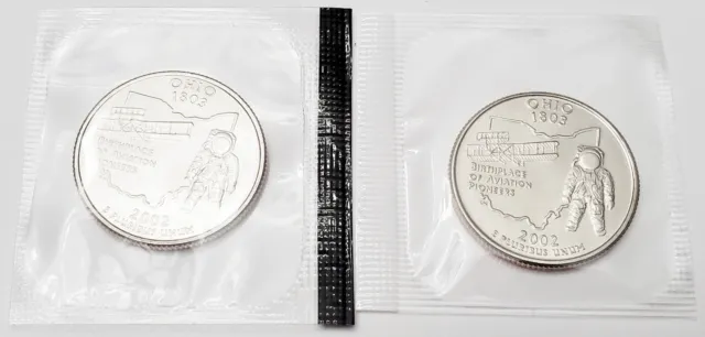 2002 P & D Ohio Quarter Set (2 Coins)   *MINT CELLO*  **FREE SHIPPING**