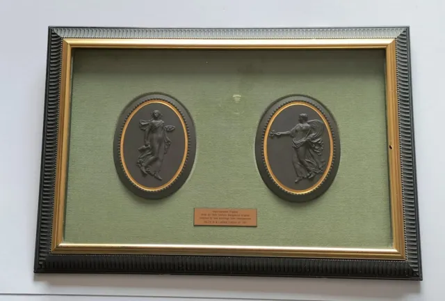 Wedgwood Black Jasperware Framed Limited Edition Pair of Herculaneum Plaques