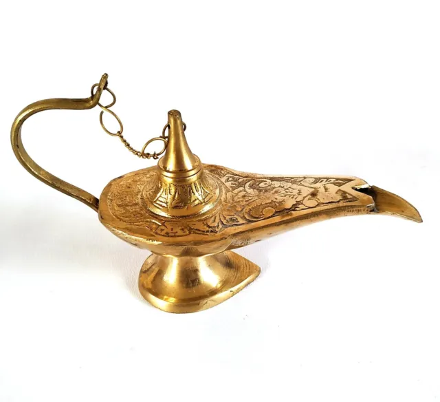 ANTIQUE VINTAGE ALADDIN Brass Genie Oil Lamp Nautical Chirag Incense Burner  $60.14 - PicClick AU