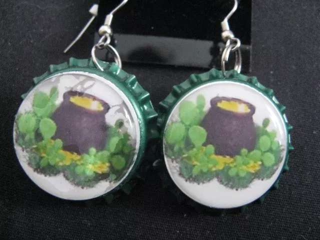 1" Bottle Cap Image Earrings ~ St Patrick Day ~ Handcrafted ~ **Gift Idea