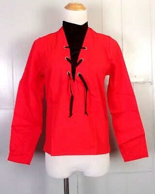 Vintage 60s NOS Nwt Spiegel Femmes Rouge Noir 2 PC Col Dentelle Haut Chemisier +