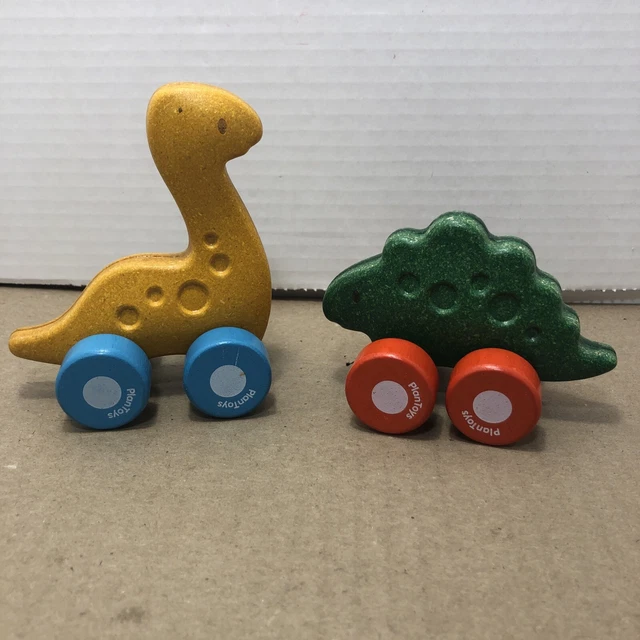 Plan Toys Rolling Dinosaur Hand Roller Kid Baby Toddler Toy Yellow Green Dinos
