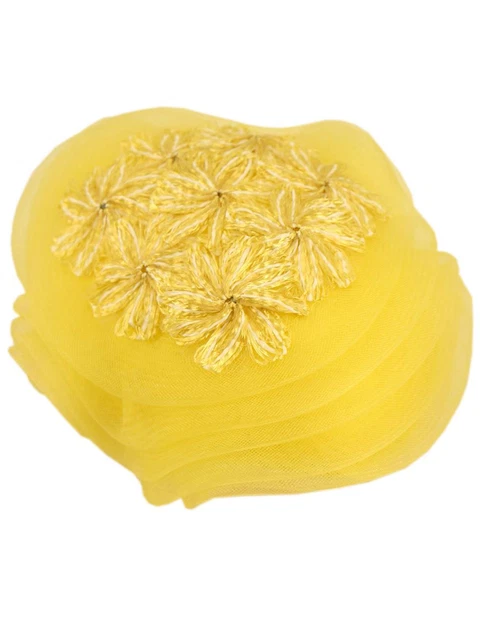Cappello Tulle Vintage Giallo Raffia Floreali Stratificati