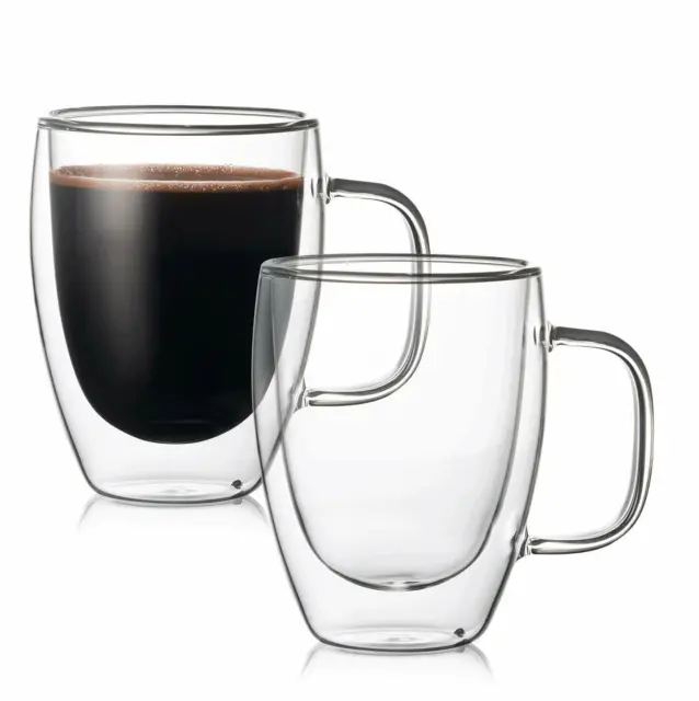 Tupkee Double Wall Glass Tumbler - Insulated Tea/Coffee Mug & Lid, Hand Blown Glass, 14-ounce, Black