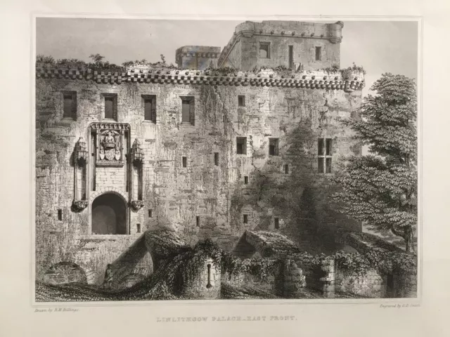 1852 Antique Print; Linlithgow Palace, East Front, Lothian after Billings