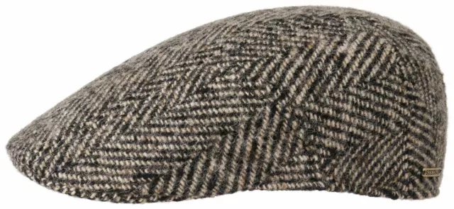 STETSON BERRETTO FLATCAP BERRETTO IVYCAP SPINA DI PESCE NERO BEIGE 371 LANA taglia 61/XL