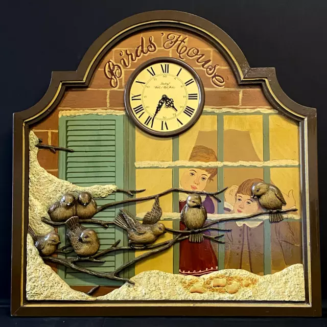 Country Corner Tableau Horloge Relief Bois "Birds' House" 61,5 x 61,5 cm