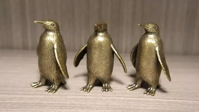 Solid Brass Heavy Antarctic Penguin Figurine Miniature Tea Pet Paperweight Craft