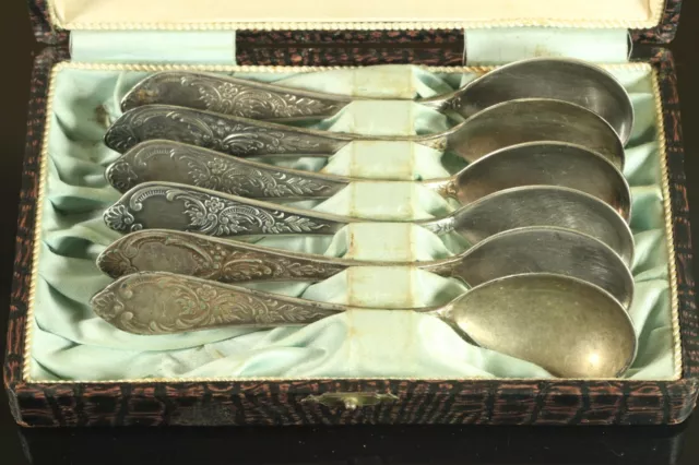 6 pcs Vintage 1930-s Latvian Melchior Silver Plated Tea spoons Boxed Set T057