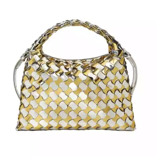 $3100 New Bottega Veneta Mini Hop Silver Gold Metallic Leather Bag