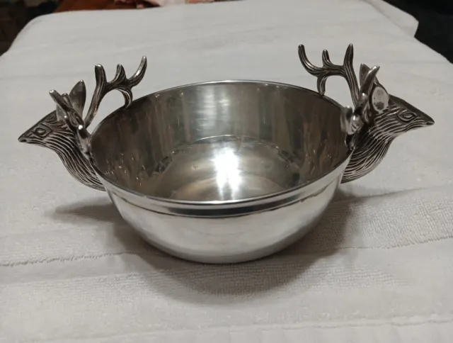 Antique Silver Plate Stag Bowl Made In India