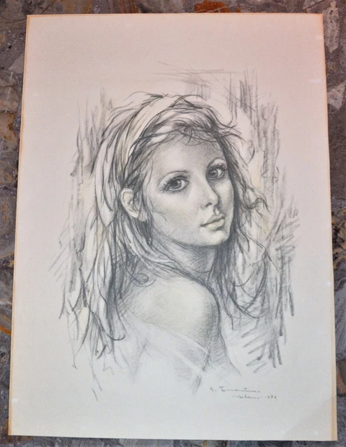 Giuseppe Tarantino Milano 1974 Ritratto a Carboncino su pergamena