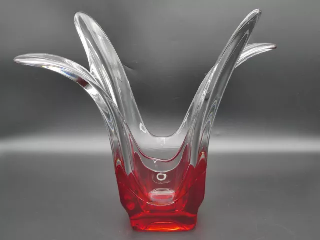 Tiffin Red Empress Sculptural Vase Cased Clear Art Glass MCM Centerpiece 11.5"