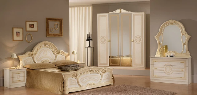 Design Chambre à Coucher 6 Parties Set Complet Lit Table de Chevet Commode