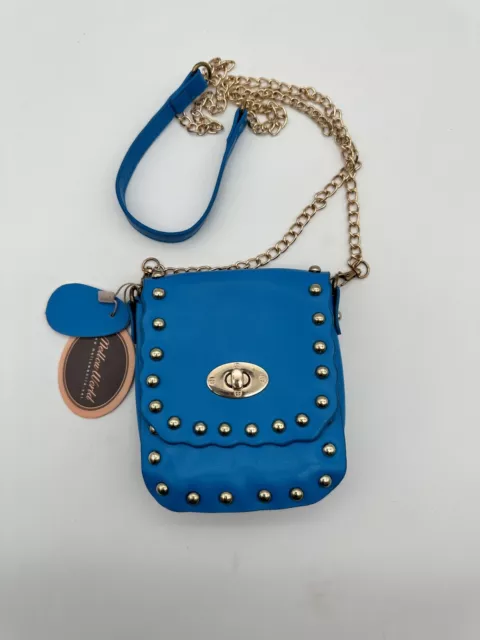 MELLOW WORLD Blue Vintage Vegan Leather Crossbody Handbag Bag Gold Chains NWT