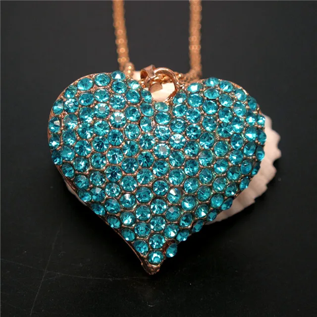 New Rhinestone Blue Shiny Heart Crystal Pendant Fashion Women Chain Necklace 2